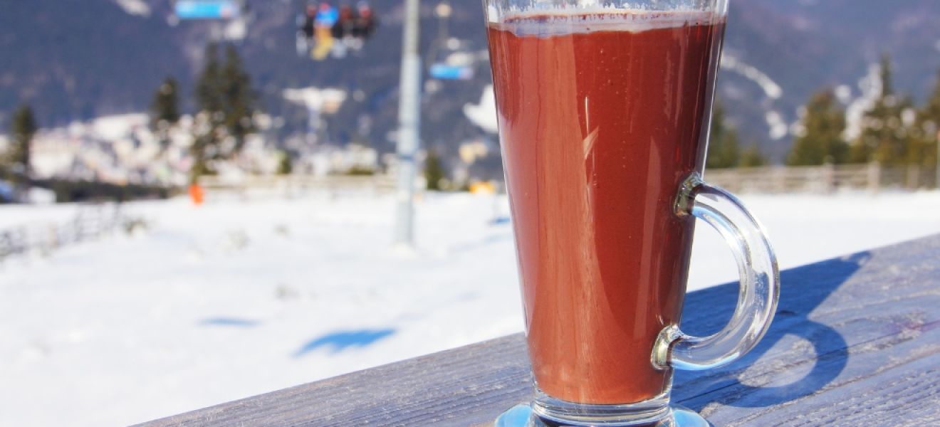 Hot chocolate snowy ski resort food and drink