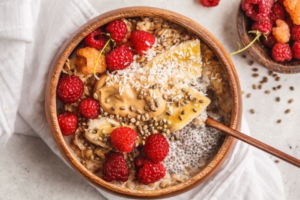 High Fibre Breakfast Bowl porridge chia seeds to boost gut health food and drink