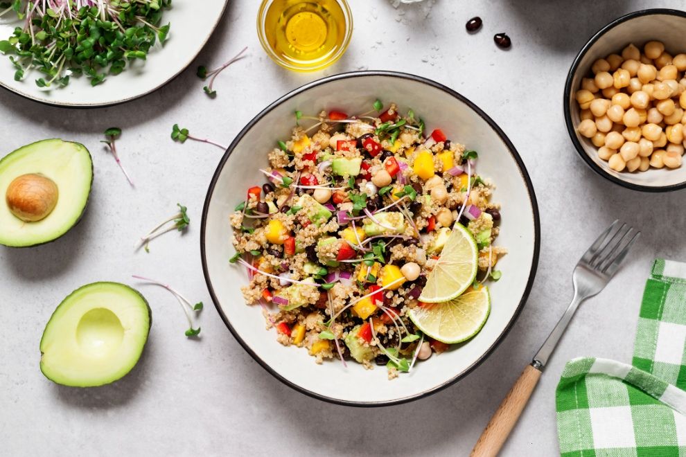 Chickpea & Quinoa Salad high fibre Fibremaxxing gut healthy food recipes 