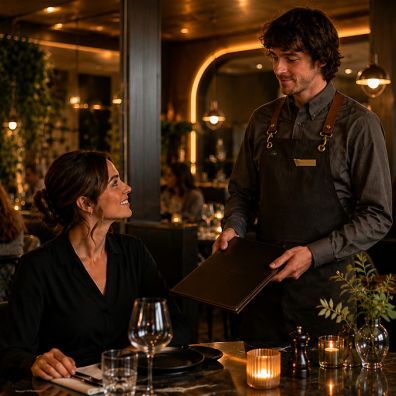 customer in a restaurant looking at the menu